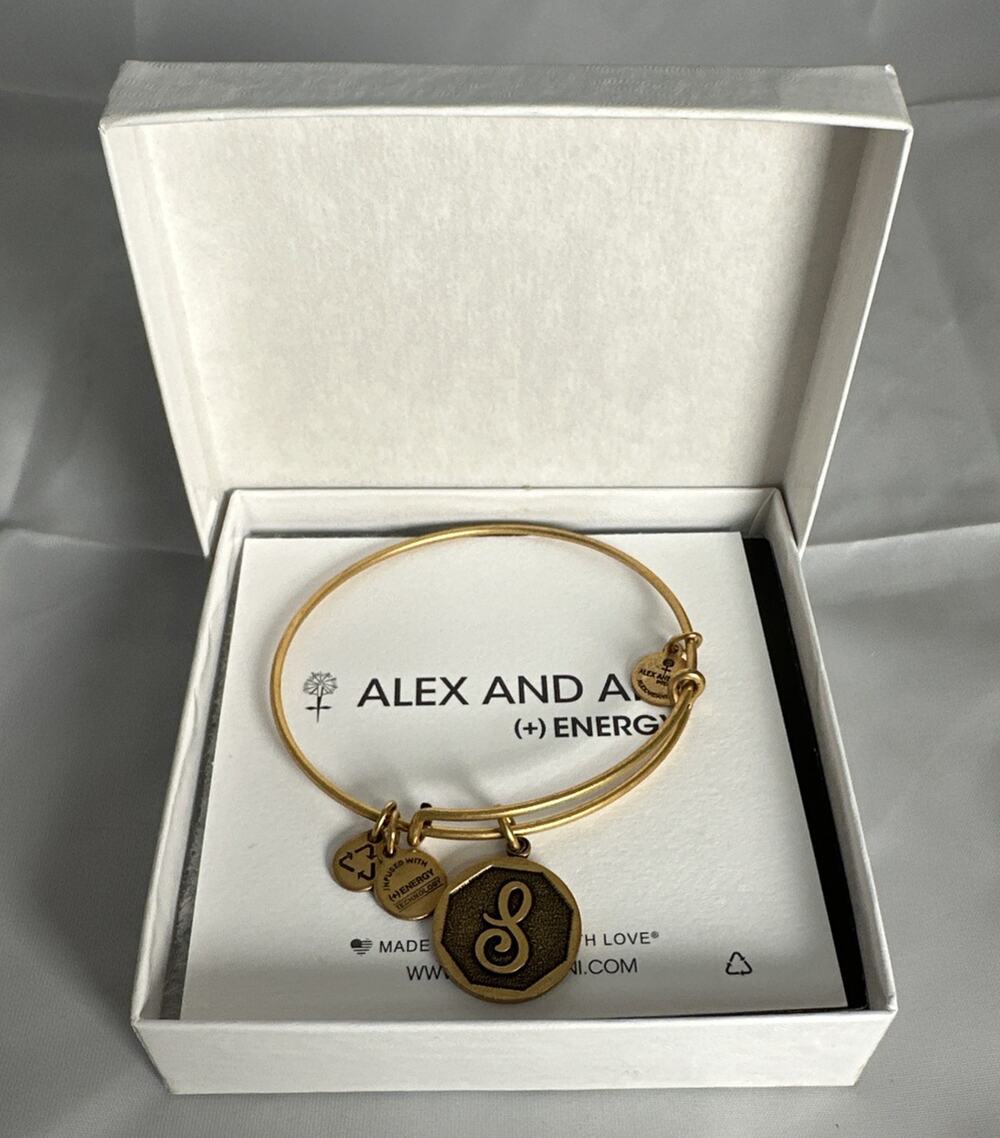 New Alex and Ani Initial S Rafaelian Gold Expandable Bangle Bracelet